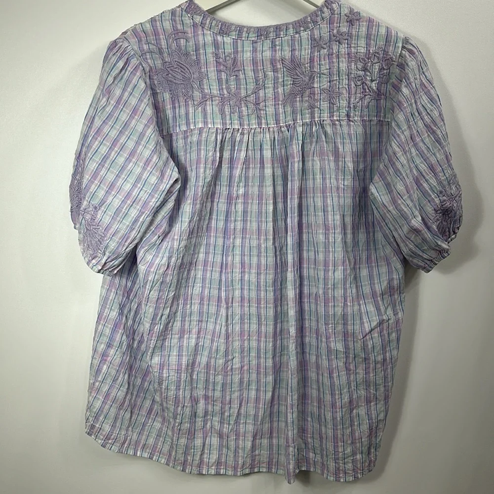 Johnny Was workshop Malo puff sleeve blouse purple size small.NWT